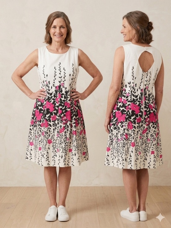 Ricki's Dresses & Skirts - Ricki's White Sleeveless Midi Dress with Black Leaf Print and Hot Pink Flowers